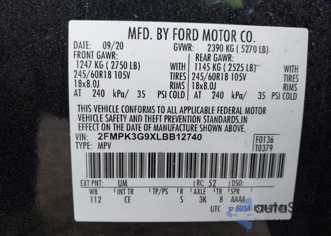 2020 Ford Edge Se from USA, damaged, VIN 2FMPK3G9XLBB12740